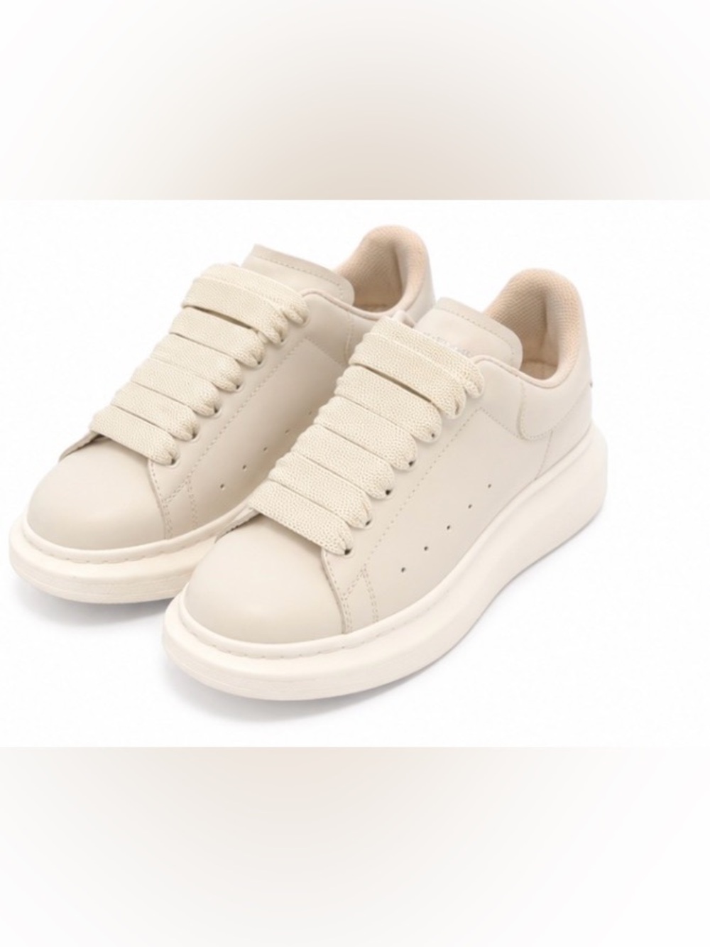 Alexander McQueen Beige-Cream Leather Platform Sneakers